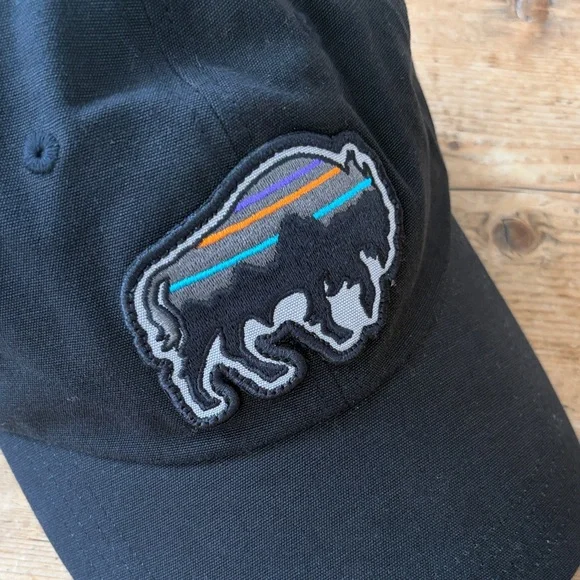 Patagonia Black Ball Cap with Buffalo Patch one size adjustable fabric strap - Picture 2 of 5